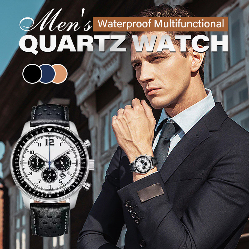 Men's Waterproof Multifunctional Quartz Watch With Leather Belt
