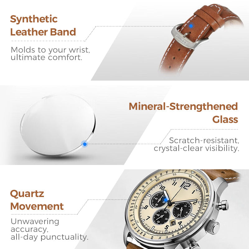 Men's Waterproof Multifunctional Quartz Watch With Leather Belt