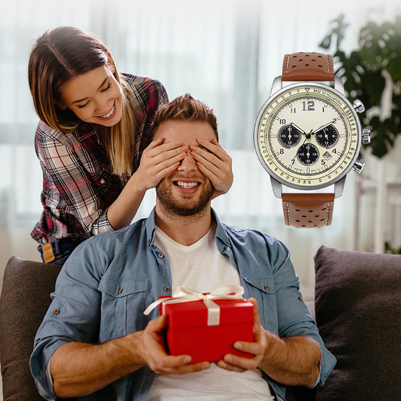 Men's Waterproof Multifunctional Quartz Watch With Leather Belt