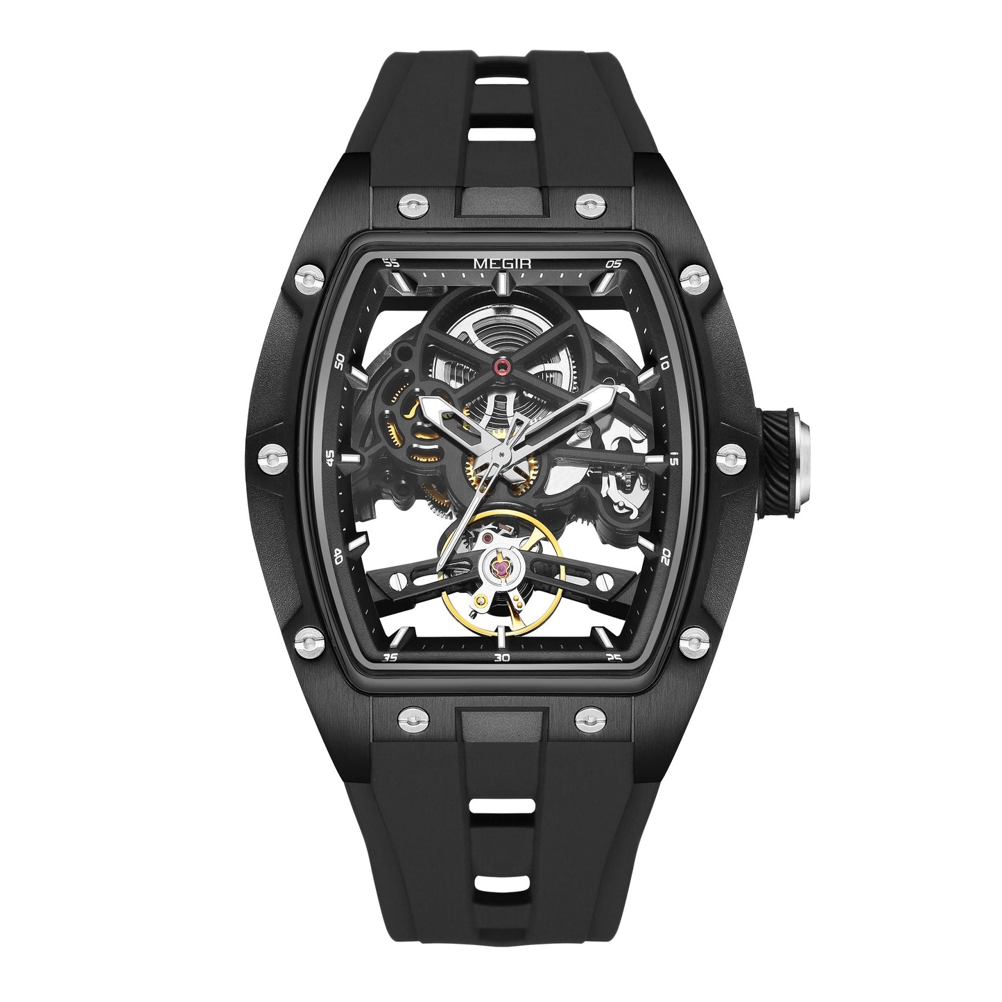Skeleton Face With Rubber Strap Mechanical Movement Waterproof Watch