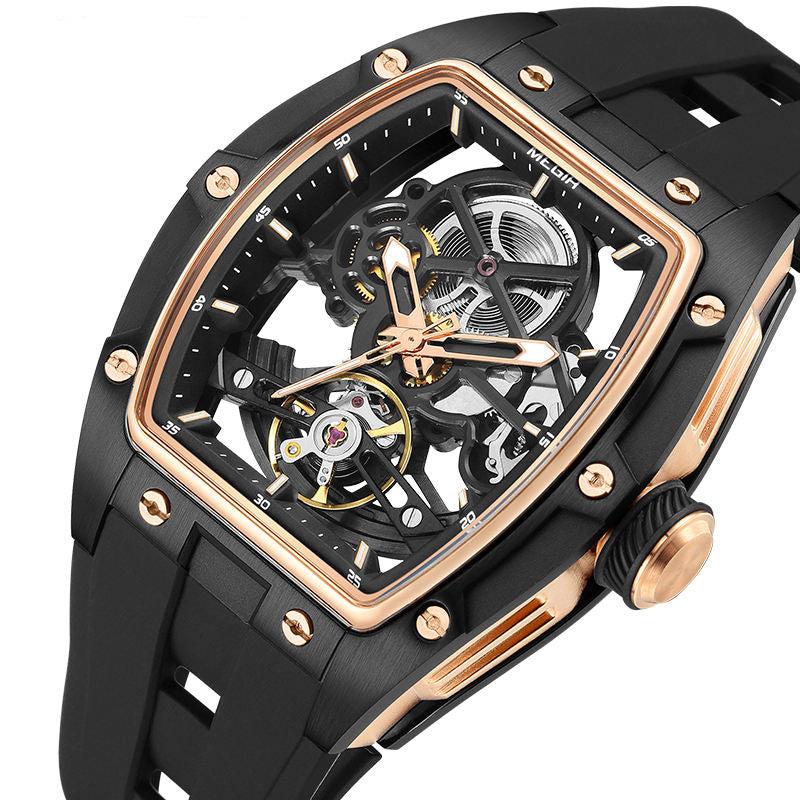 Skeleton Face With Rubber Strap Mechanical Movement Waterproof Watch
