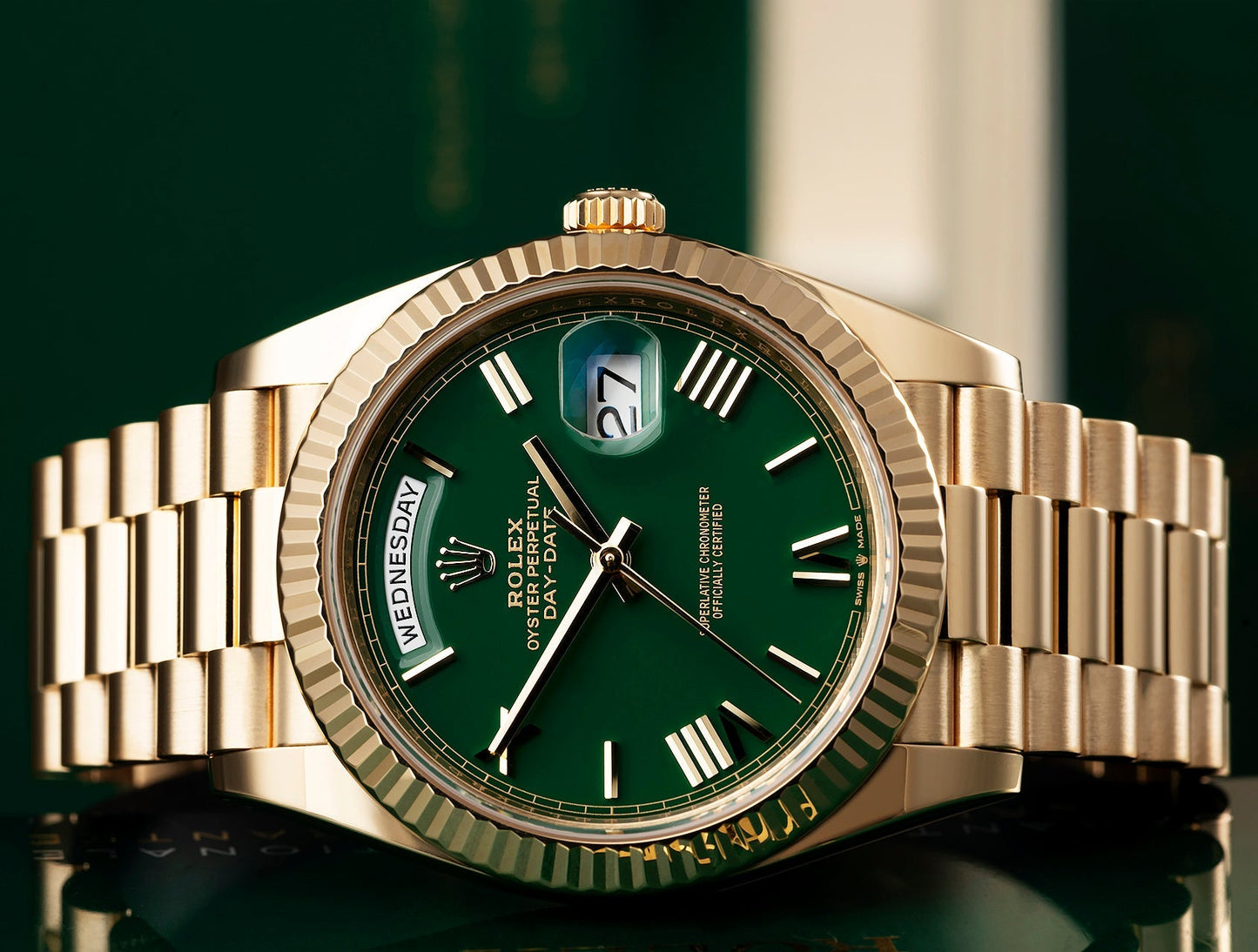 Day-Date 40 Yellow Gold Green Ombre Roman Numeral Dial