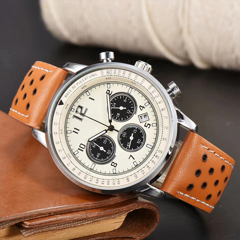 Men's Waterproof Multifunctional Quartz Watch With Leather Belt