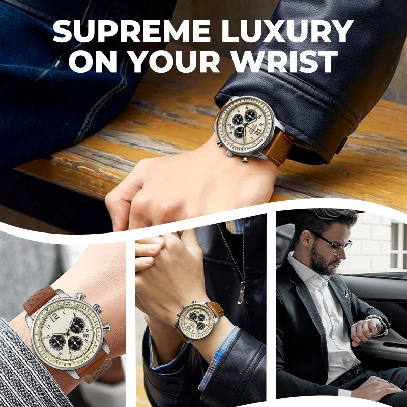 Men's Waterproof Multifunctional Quartz Watch With Leather Belt