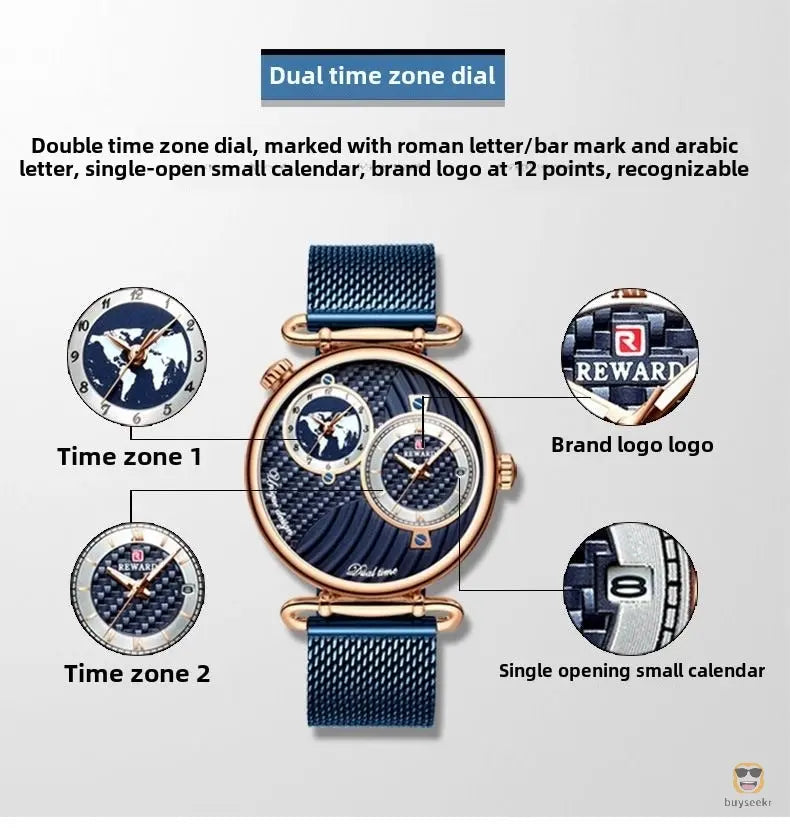 Multi-Time Zone Ultra-Thin Waterproof Men's Watch - Buyseekr