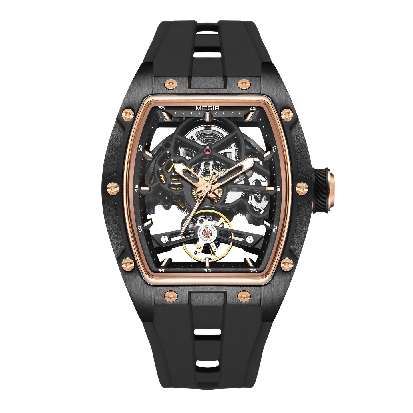 Skeleton Face With Rubber Strap Mechanical Movement Waterproof Watch