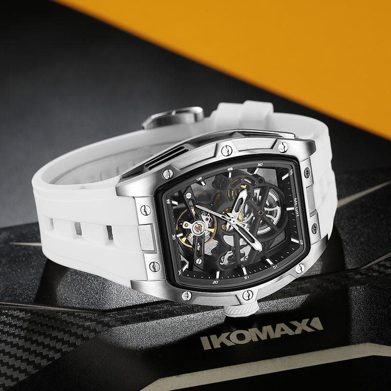 Skeleton Face With Rubber Strap Mechanical Movement Waterproof Watch