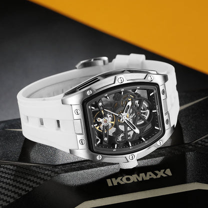 Skeleton Face With Rubber Strap Mechanical Movement Waterproof Watch