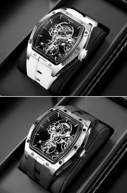Skeleton Face With Rubber Strap Mechanical Movement Waterproof Watch