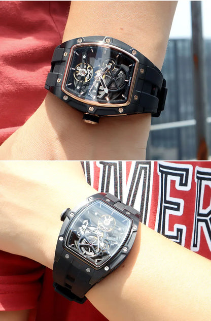 Skeleton Face With Rubber Strap Mechanical Movement Waterproof Watch