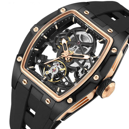 Skeleton Face With Rubber Strap Mechanical Movement Waterproof Watch