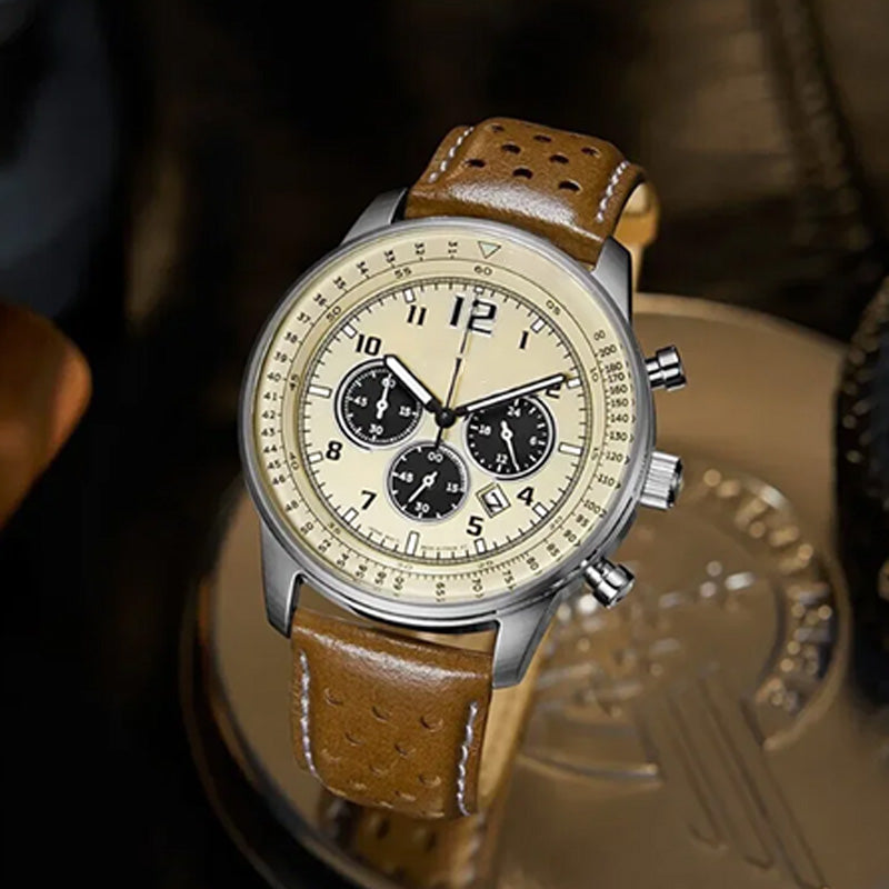 Men's Waterproof Multifunctional Quartz Watch With Leather Belt