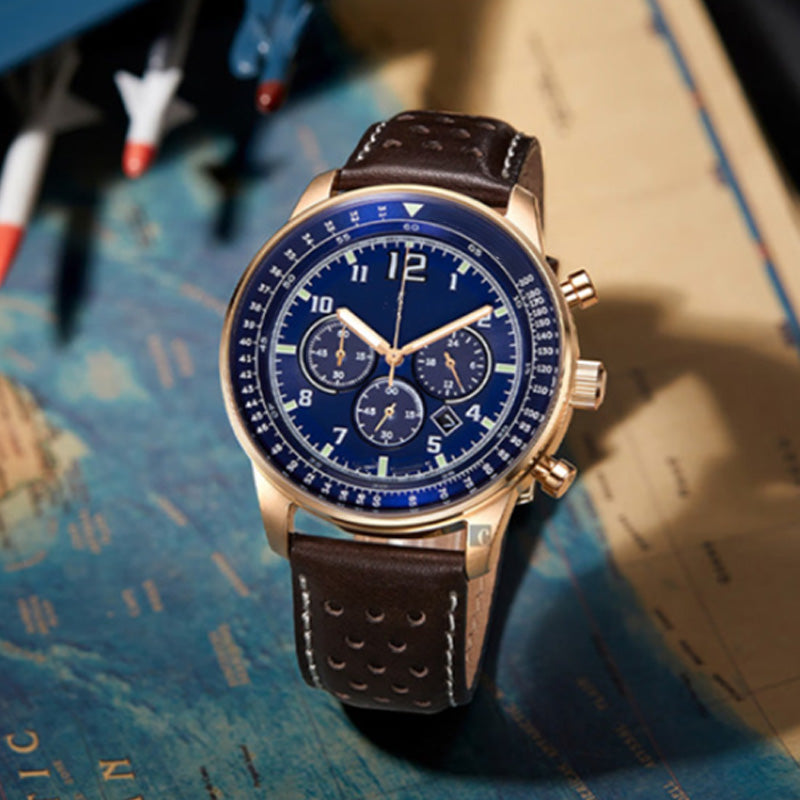 Men's Waterproof Multifunctional Quartz Watch With Leather Belt